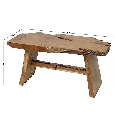 Stella & Eve Teak Wood Handmade Live Edge Coffee Table with Angled Base