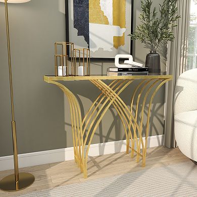Stella & Eve Metal Rectangular Console Table with Mirrored Glass Top