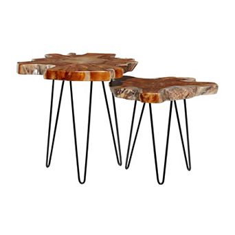 Stella & Eve Teak Wood Live Edge Top Accent Table with Black Metal Hairpin Legs