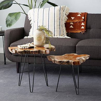 Stella & Eve Teak Wood Live Edge Top Accent Table with Black Metal Hairpin Legs