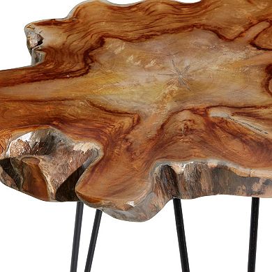 Stella & Eve Teak Wood Live Edge Top Accent Table with Black Metal Hairpin Legs
