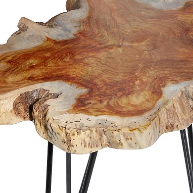 Stella & Eve Teak Wood Live Edge Top Accent Table with Black Metal Hairpin Legs