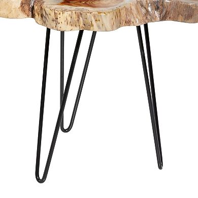 Stella & Eve Teak Wood Live Edge Top Accent Table with Black Metal Hairpin Legs