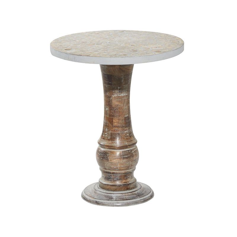 Stella & Eve Mango Wood Handmade Turned Accent Table with Mosaic Wood Chip Top, Gray