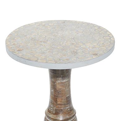 Stella & Eve Mango Wood Handmade Turned Accent Table with Mosaic Wood Chip Top