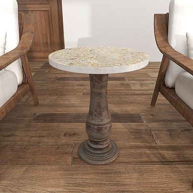Stella & Eve Mango Wood Handmade Turned Accent Table with Mosaic Wood Chip Top