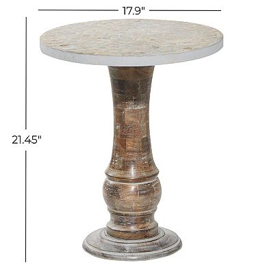 Stella & Eve Mango Wood Handmade Turned Accent Table with Mosaic Wood Chip Top