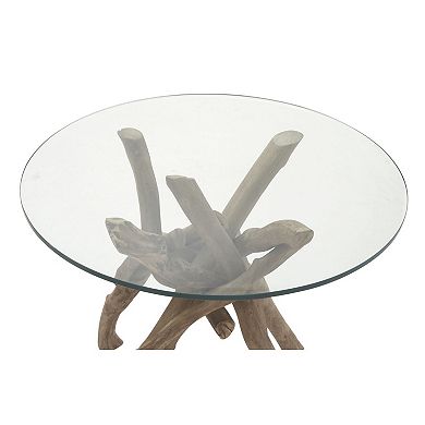 Stella & Eve Wood Handmade Tree Branch Accent Table with Clear Glass Top