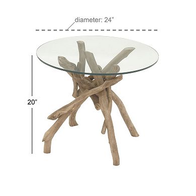 Stella & Eve Wood Handmade Tree Branch Accent Table with Clear Glass Top