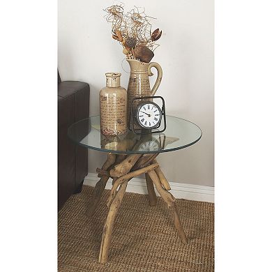 Stella & Eve Wood Handmade Tree Branch Accent Table with Clear Glass Top