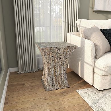 Stella & Eve Handmade Mother-of-Pearl Shell Hourglass Shaped Accent Table