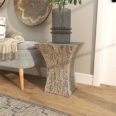 Stella & Eve Handmade Mother-of-Pearl Shell Hourglass Shaped Accent Table