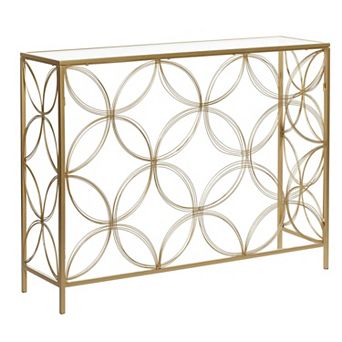 Stella & Eve Metal Quatrefoil Frame Console Table with Glass Top