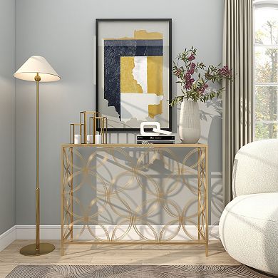 Stella & Eve Metal Quatrefoil Frame Console Table with Glass Top