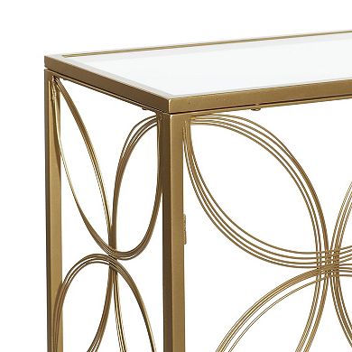 Stella & Eve Metal Quatrefoil Frame Console Table with Glass Top