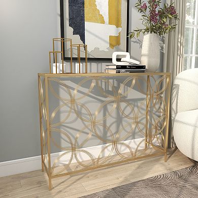 Stella & Eve Metal Quatrefoil Frame Console Table with Glass Top