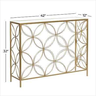Stella & Eve Metal Quatrefoil Frame Console Table with Glass Top