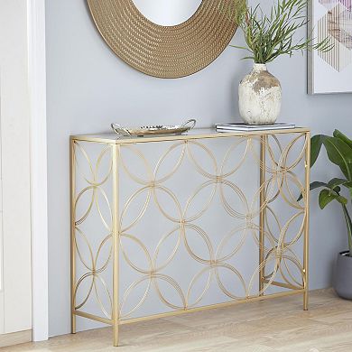 Stella & Eve Metal Quatrefoil Frame Console Table with Glass Top