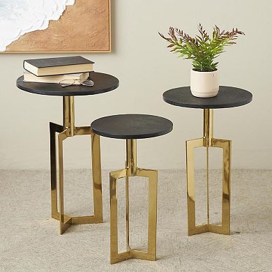 Stella & Eve Aluminum Metal Accent Table with Black Marble Top