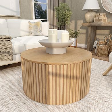 Stella & Eve Wood Handmade Ribbed Coffee Table with Slatted Base