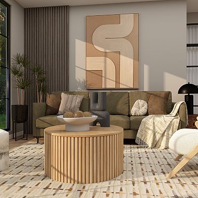 Stella & Eve Wood Handmade Ribbed Coffee Table with Slatted Base