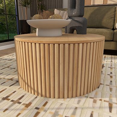 Stella & Eve Wood Handmade Ribbed Coffee Table with Slatted Base