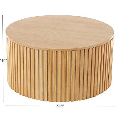 Stella & Eve Wood Handmade Ribbed Coffee Table with Slatted Base