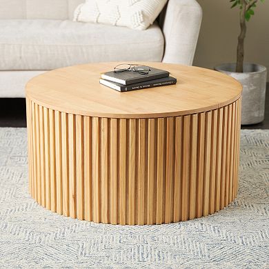 Stella & Eve Wood Handmade Ribbed Coffee Table with Slatted Base