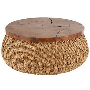 Stella & Eve Rattan Wrapped Coffee Table with Teak Top