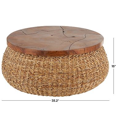 Stella & Eve Rattan Wrapped Coffee Table with Teak Top
