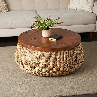 Stella & Eve Rattan Wrapped Coffee Table with Teak Top