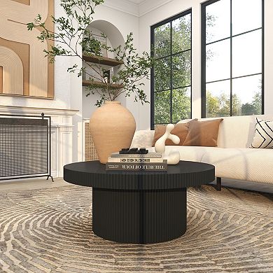 Stella & Eve Modern Round Ribbed Wood Coffee Table