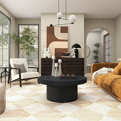 Stella & Eve Modern Round Ribbed Wood Coffee Table