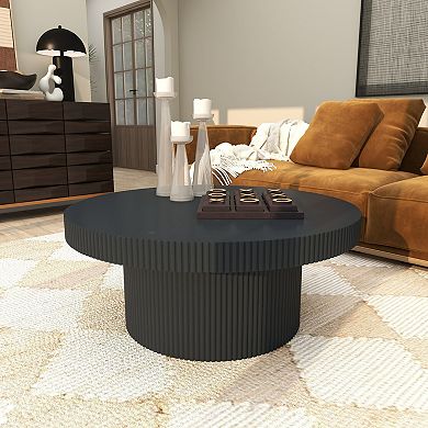 Stella & Eve Modern Round Ribbed Wood Coffee Table