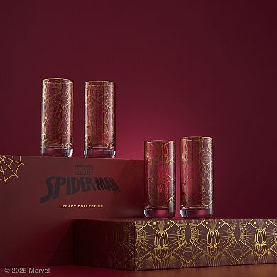 JoyJolt Spiderman Legacy 4-Piece Tall Glasses Set