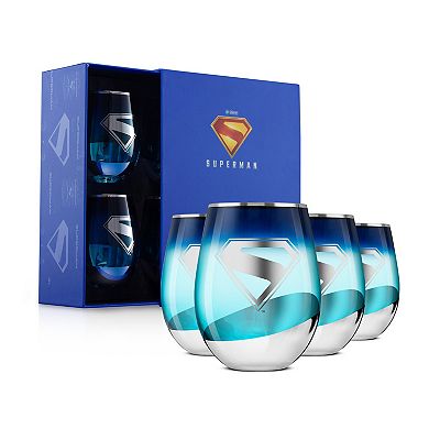 JoyJolt Superman 4-Piece Stemless Glasses Set