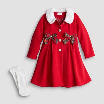 Girls 4-6X Blueberi Boulevard 3 pc Glitter Knit Coat, Plaid Dress & Tights Set
