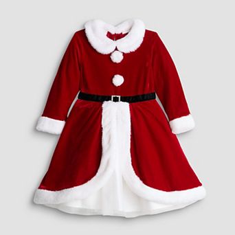 Girls 4-6X Blueberi Boulevard Faux Fur Trim Santa Dress with Belt