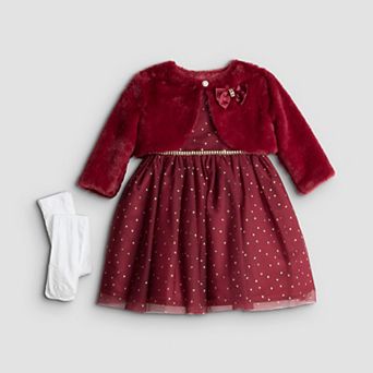 Girls 4-6x Blueberi Boulevard Faux Fur Cardigan, Sparkle Dress & Tights 3 pc Set