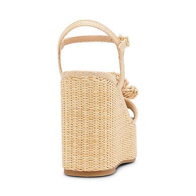 madden girl Sasssy Women's Wedge Raffia Flower Accent Sandals