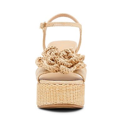 madden girl Sasssy Women's Wedge Raffia Flower Accent Sandals
