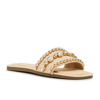 madden girl Toast Women's Slip-On Slide Sandals With Rhinestone Accents