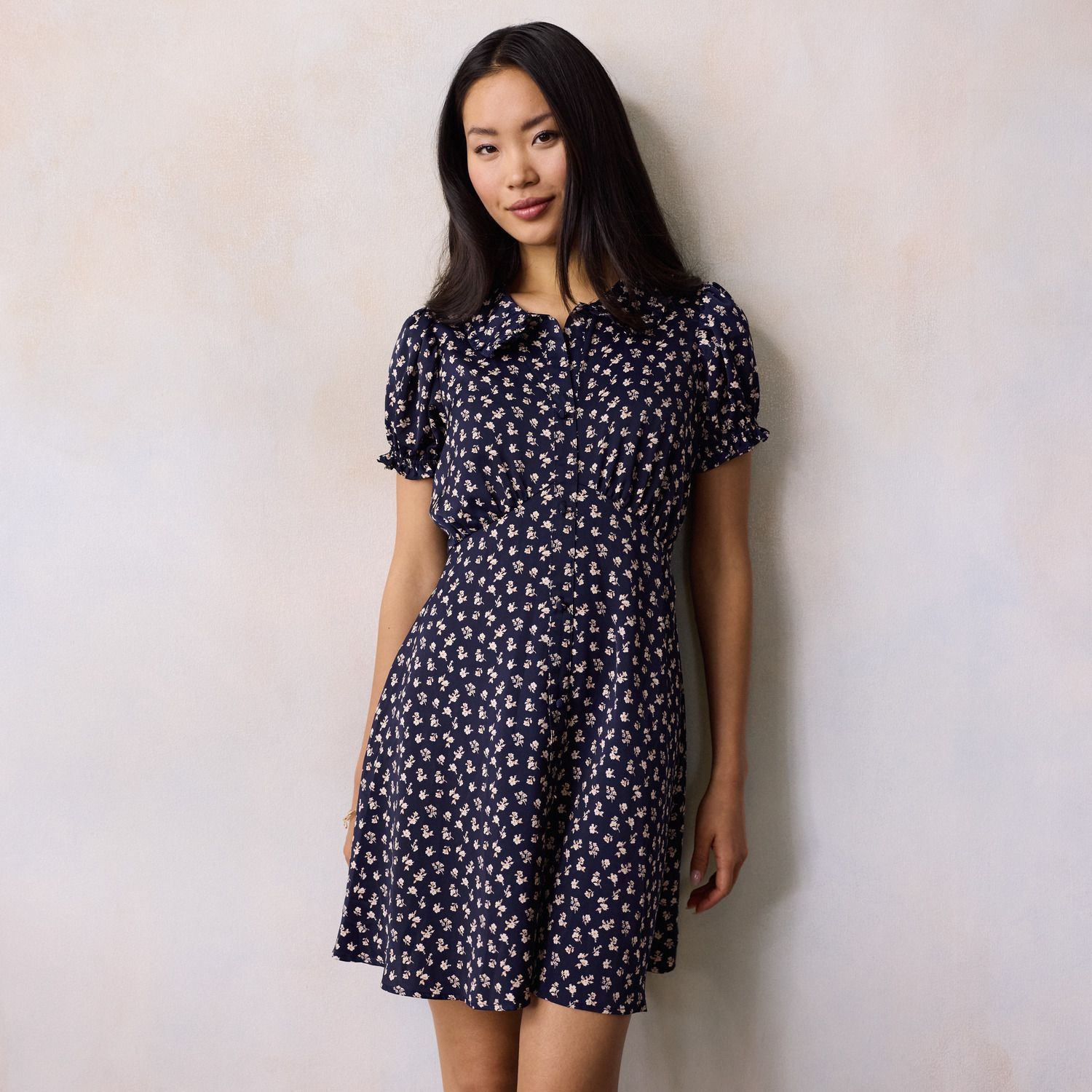 Женское платье LC Lauren Conrad Ruffle Collar Button Front Mini, цвет: Синий