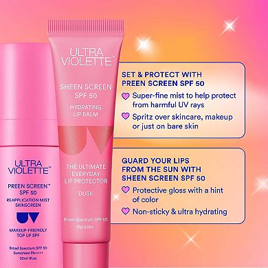 SPF on the Glow Set with Preen Screen SPF 50 Mist & Sheen Screen Lip Balm Duo
