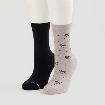 Women's Dr. Motion 2-Pack Bow Diabetic Crew Socks