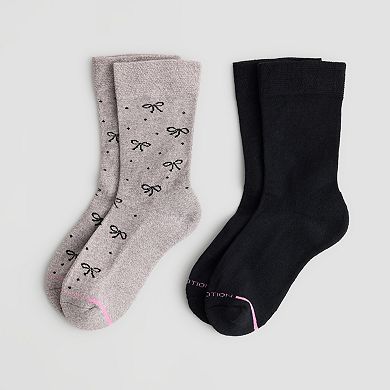 Women's Dr. Motion 2-Pack Bow Diabetic Crew Socks