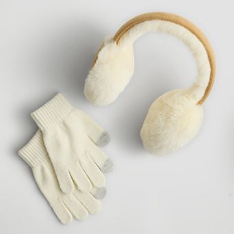 Girls' madden girl 2 pc Suede Faux Fur Earmuff & Gloves Set