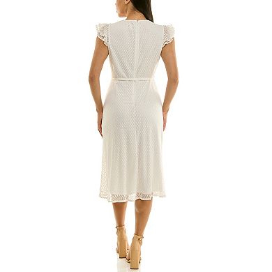 Women's Nina Leonard Sleeveless V-Neck Fit & Flare Mesh Dress