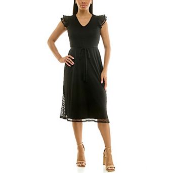 Women's Nina Leonard Sleeveless V-Neck Fit & Flare Mesh Dress
