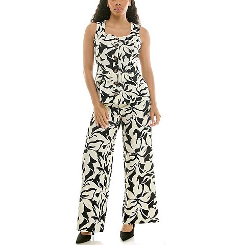 Женские платья Nina Leonard Women's Nina Leonard Floral Vest & Wide Leg Pants Set